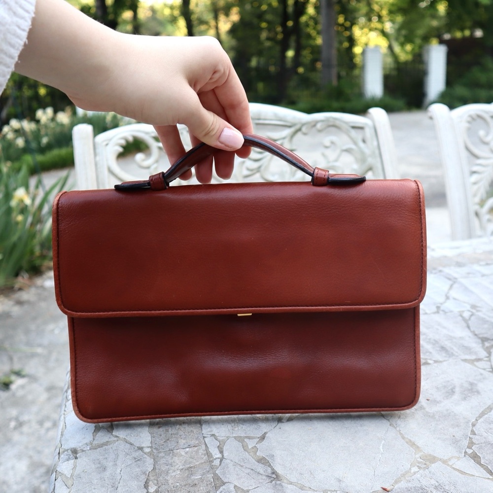 Sophisticated Cognac Brown Leather Pochette Clutch Bag